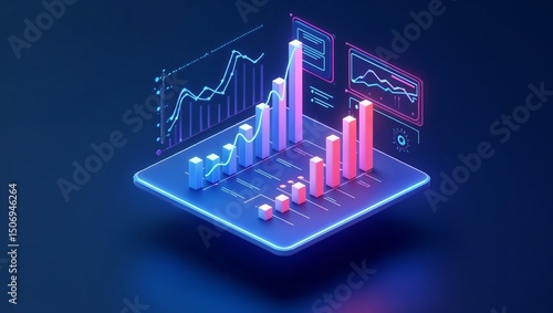 Neon 3D Digital Marketing Analytics Dashboard Illustration