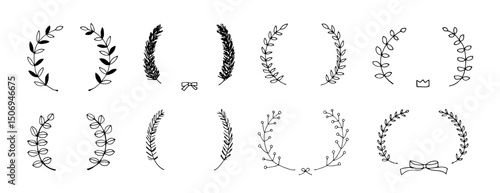 Hand painted laurel leaf frame. Ranking frame made of plant leaves. Award vector illustration of a laurel leaf.