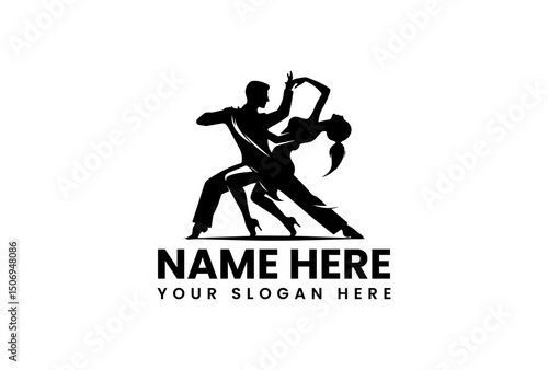 A dynamic vector logo silhouette of a couple gracefully dancing tango with passion