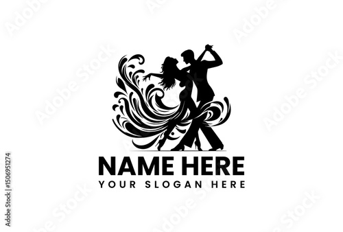 An elegant vector logo silhouette of a couple gracefully dancing tango with passion