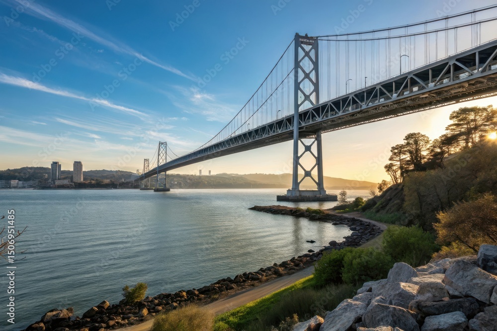 Fototapeta premium Richmond san rafael bridge at sunset over the bay