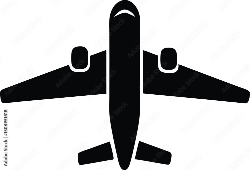 Obraz premium Top view depicts a black airplane flying with transparent background on white background