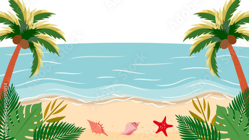 Seaside Background-4　海辺の背景。トロピカルなリゾートの壁紙。海岸のあしらい。夏の海。