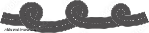 Wavy Curves road. Top view of race track. Winding road from top view vector illustration. Empty highway asphalt road, Ariel View Road, Empty highway black asphalt road with dividing lines.