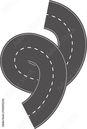 Wavy Curves road. Top view of race track. Winding road from top view vector illustration. Empty highway asphalt road, Ariel View Road, Empty highway black asphalt road with dividing lines.
