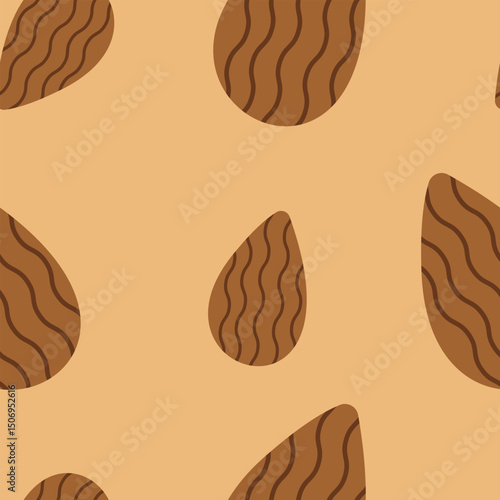 Seamless vector almond pattern background. Seamless pattern featuring vector almonds with wavy texture, ideal for packaging, textile design, or healthy food branding.

