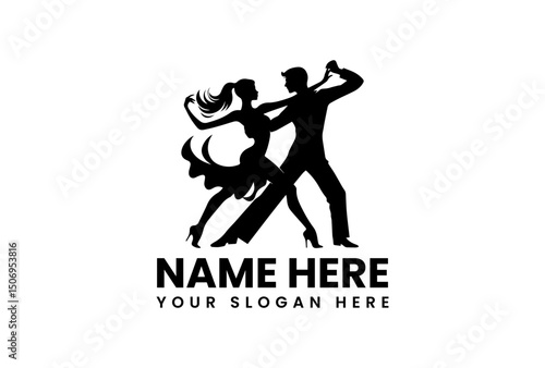 An elegant vector logo silhouette of a couple gracefully dancing tango with passion