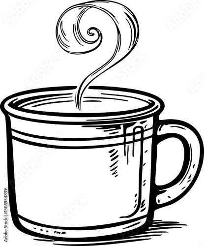 Steaming coffee cup cozy kitchen warm atmosphere bird's eye view comfort for relaxation