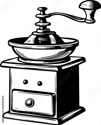 Grinding fresh coffee beans in a rustic kitchen coffee grinder vintage charm cozy environment close-up view culinary tradition