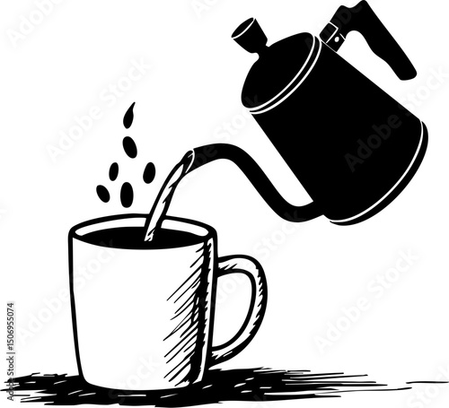 Pouring freshly brewed coffee into a mug cozy kitchen beverage warm atmosphere artistic angle morning ritual