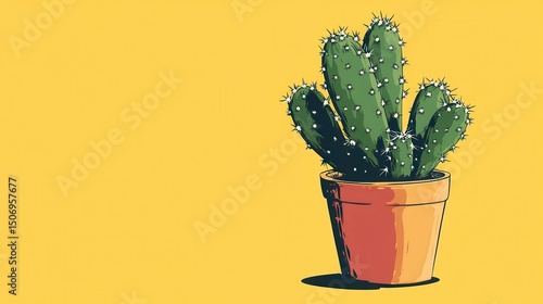 cartoon cactus in a flowerpot on a yellow background 