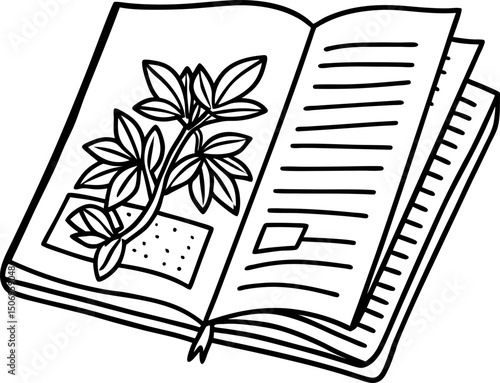 Botanical sketch in open journal nature inspired drawing with leaves and notes