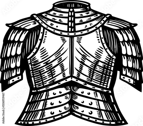 Medieval knight's chest armor detailed illustration of historical battle wear