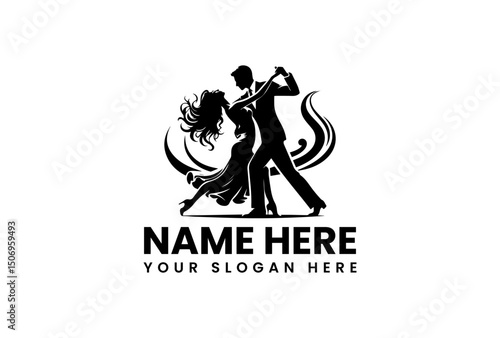 A stylish vector logo silhouette of a couple gracefully dancing tango with passion