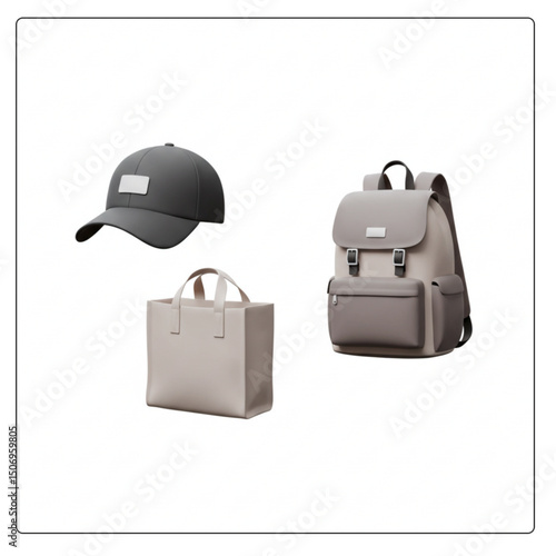 Neutral-toned backpacks and hats, perfect for minimalist fashion.