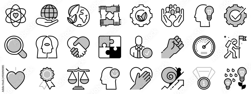 Fototapeta premium Icons in two tones about core values. Business concepts