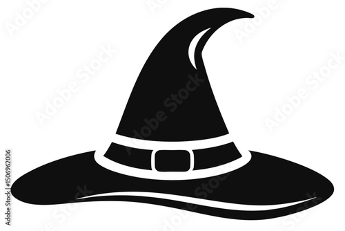Halloween Witch Hat Icon Illustration Traditional Pointed Hat with Buckled Belt Silhouette
