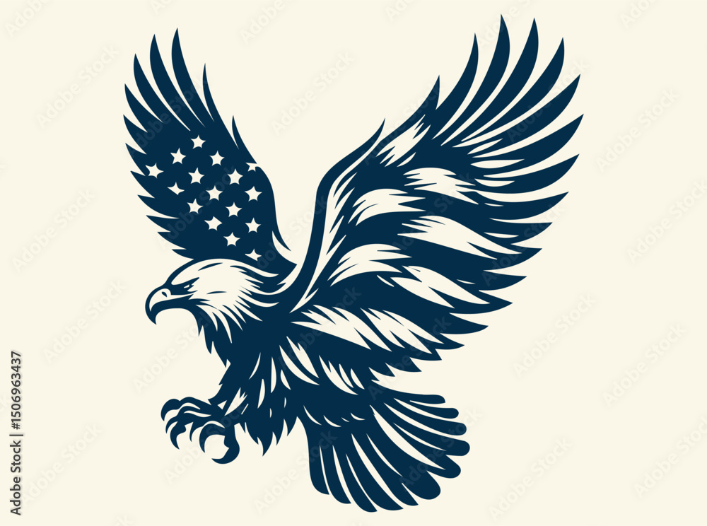 Fototapeta premium Bald Eagle with American Flag Wings Silhouette, Eagle With American Flag Vector, 4th of July vector Illustration File.