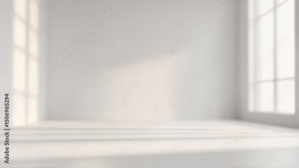 Fototapeta premium Sunlight Casting Window Shadows on White Wall in Empty Room Background
