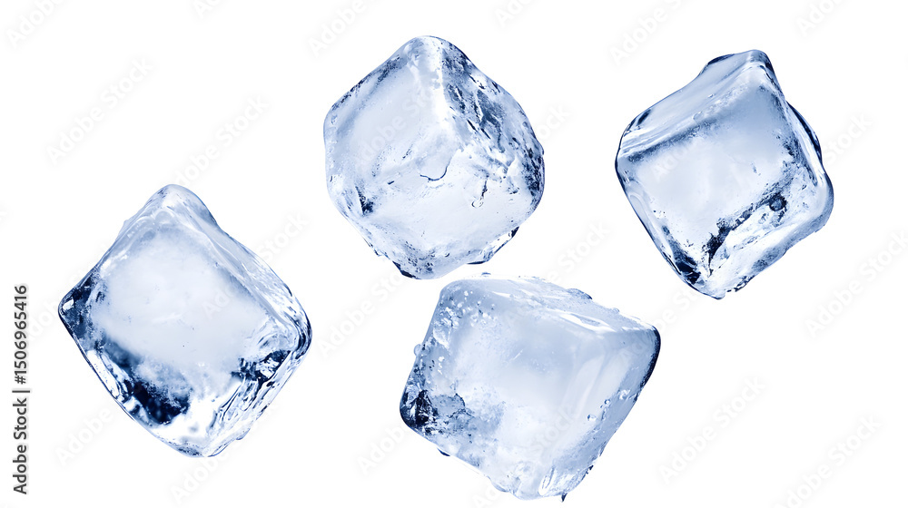 Obraz premium Four clear ice cubes isolated on a white background