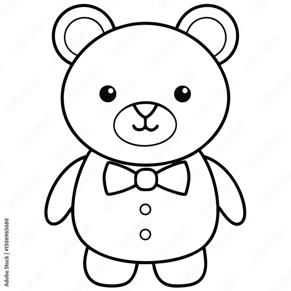 Outlined cartoon teddy bear wearing a bowtie and two buttons vector. Outlined cartoon teddy bear wearing a bowtie and two buttons vector.