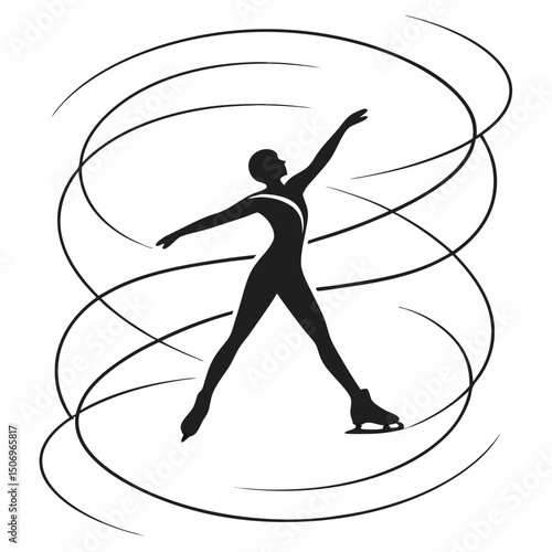 Elegant figure skater silhouette with dynamic ice trails abstract design.