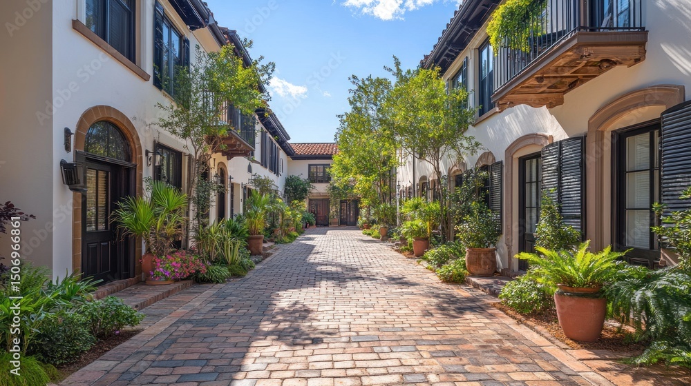 Mediterranean-Style Townhouses: Charming Courtyard Pathway Mediterranean-Style Townhouses: Charming Courtyard Pathway
