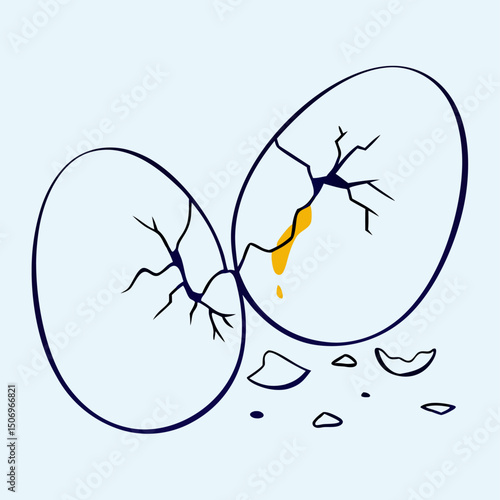 Cracked Egg Shells, Broken Egg, Egg Yolk, Illustration