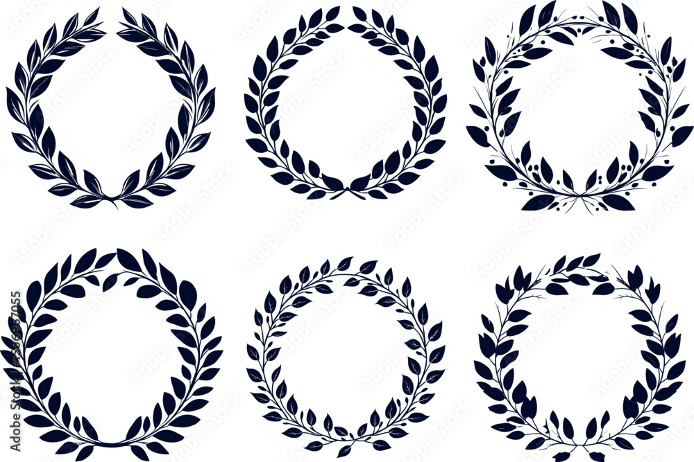 Laurel wreaths isolated on white background, decorative leaf frames Laurel wreaths isolated on white background, decorative leaf frames