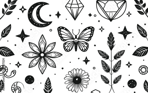 Mystic Boho Celestial Clipart | Linocut Silhouettes 
