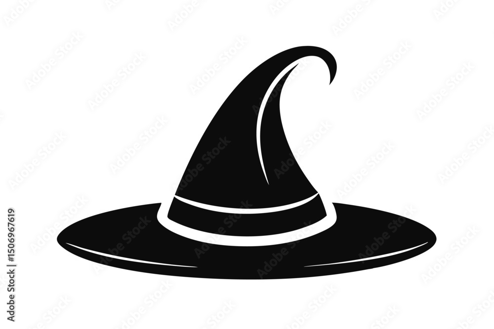 Fototapeta premium Vector Illustration of a Black Halloween Witch Hat with Band Decorative Element