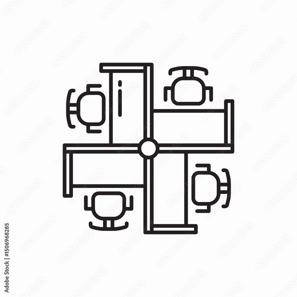 Office workspace desk computer icon vector sign Office workspace desk computer icon vector sign