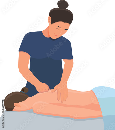 A female masseur in a spa salon massaging another woman, vector image without background