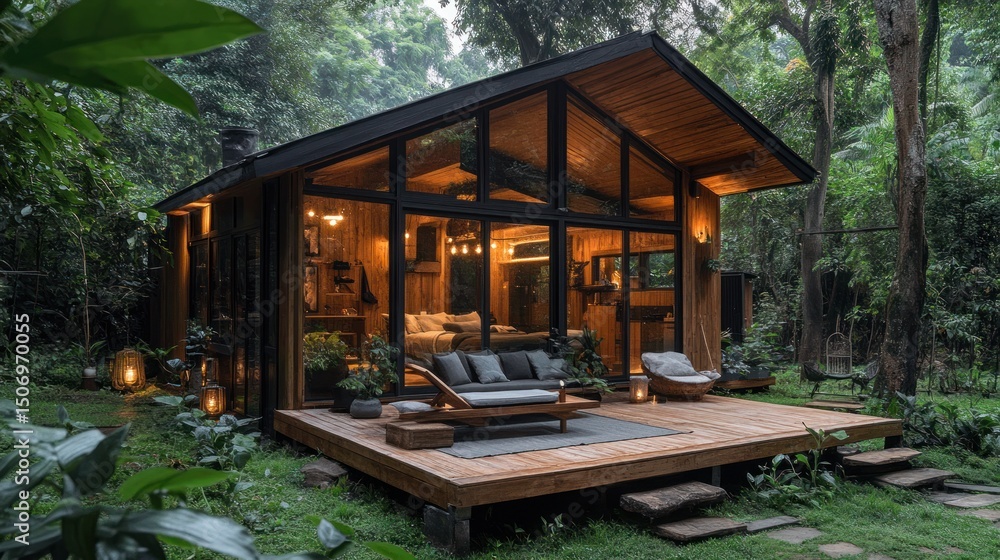 Obraz premium Serene Forest Cabin Retreat: Luxurious Getaway in Nature's Embrace