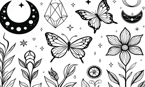Mystic Boho Celestial Clipart | Linocut Silhouettes 