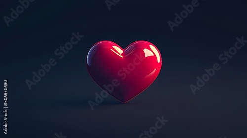 A vibrant red heart icon with smooth simple lines minimalistic style realistic HD photography.