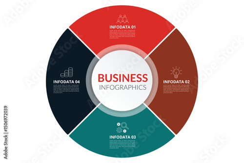 Puzzle infographic circle with 4 steps, options, pieces. Four-part cycle chart. Can be used for diagram, graph, report, presentation, web design.