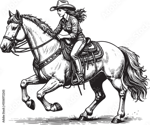 cowgirl riding a horse vector illustration