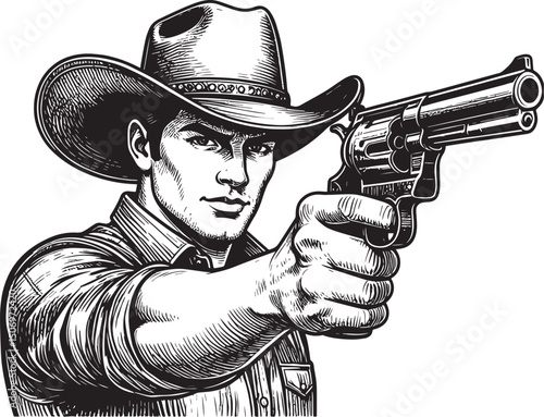 cowboy holding gun vector illustration
