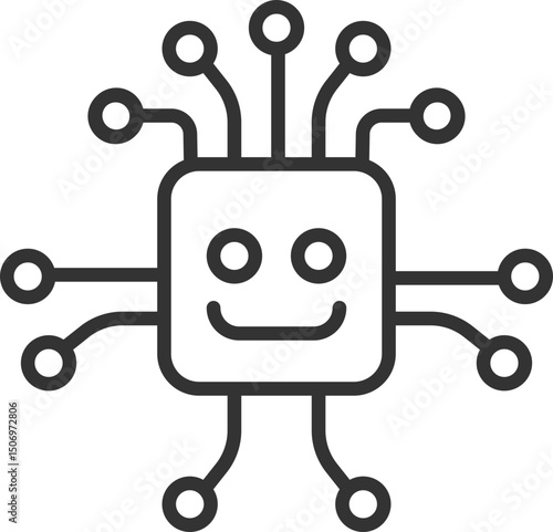 Happy microchip icon. Represents ai, artificial intelligence, modern tech, and computer science. Great for websites, apps, and futuristic designs.