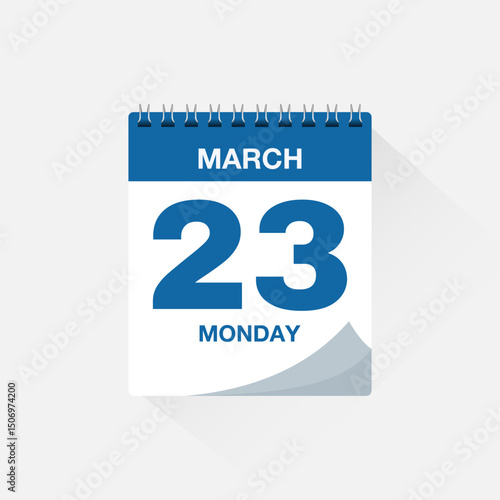 Calendar with date March 23, day calendar icon. Business meeting schedule date sign, event calendar reminder, page calendar, agenda planner, appointment date, deadline template, vector illustration.