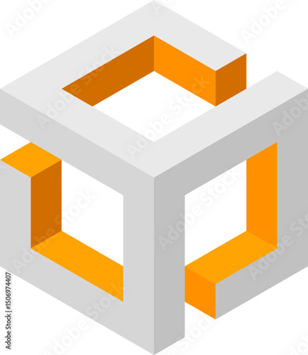 Abstract isometric cube design, featuring a gray and orange color scheme.  Represents connection, innovation, or technology. Ideal for corporate branding, presentations, or techrelated content.