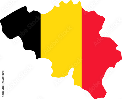 Obraz na plátně Belgium national flag map with country boundary shape (Web Mercator projection)