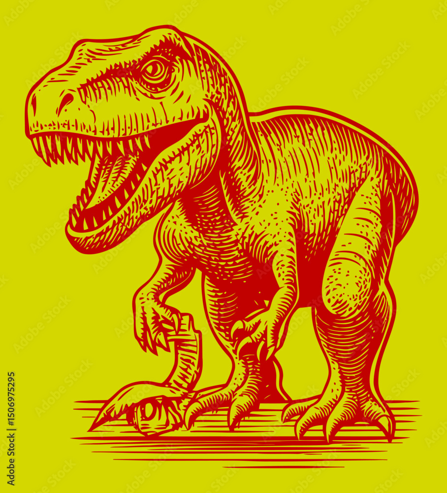 Fototapeta premium Engraving of a Sturdy Dinosaur in Bold Linocut Style Illustration