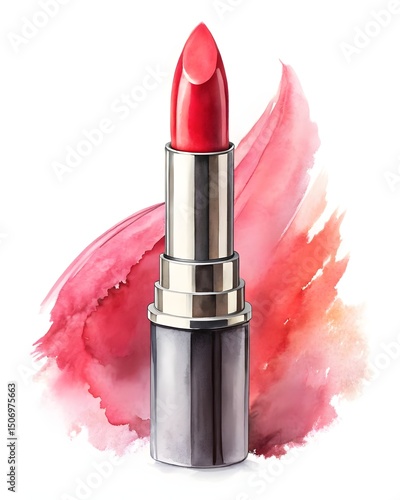 Lipstick in Watercolor Style on a White Background