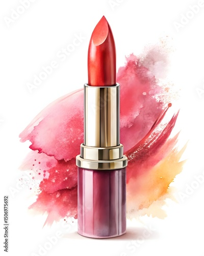 Lipstick in Watercolor Style on a White Background