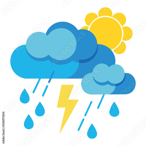 Colourful Clouds and thunder with rain vector illustration