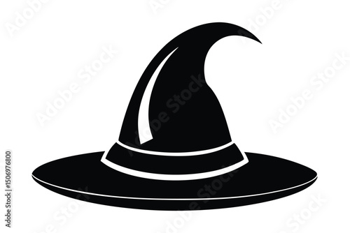 Silhouette of a Pointed Witch Hat with Band, Classic Halloween Costume Accessory