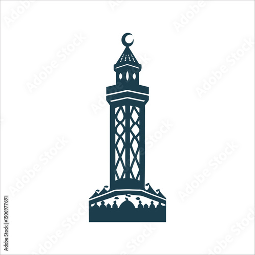 Minaret Silhouette with Crescent Finial Vector