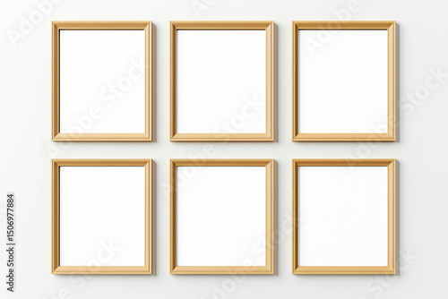 Wooden mock up poster frames on the white wall